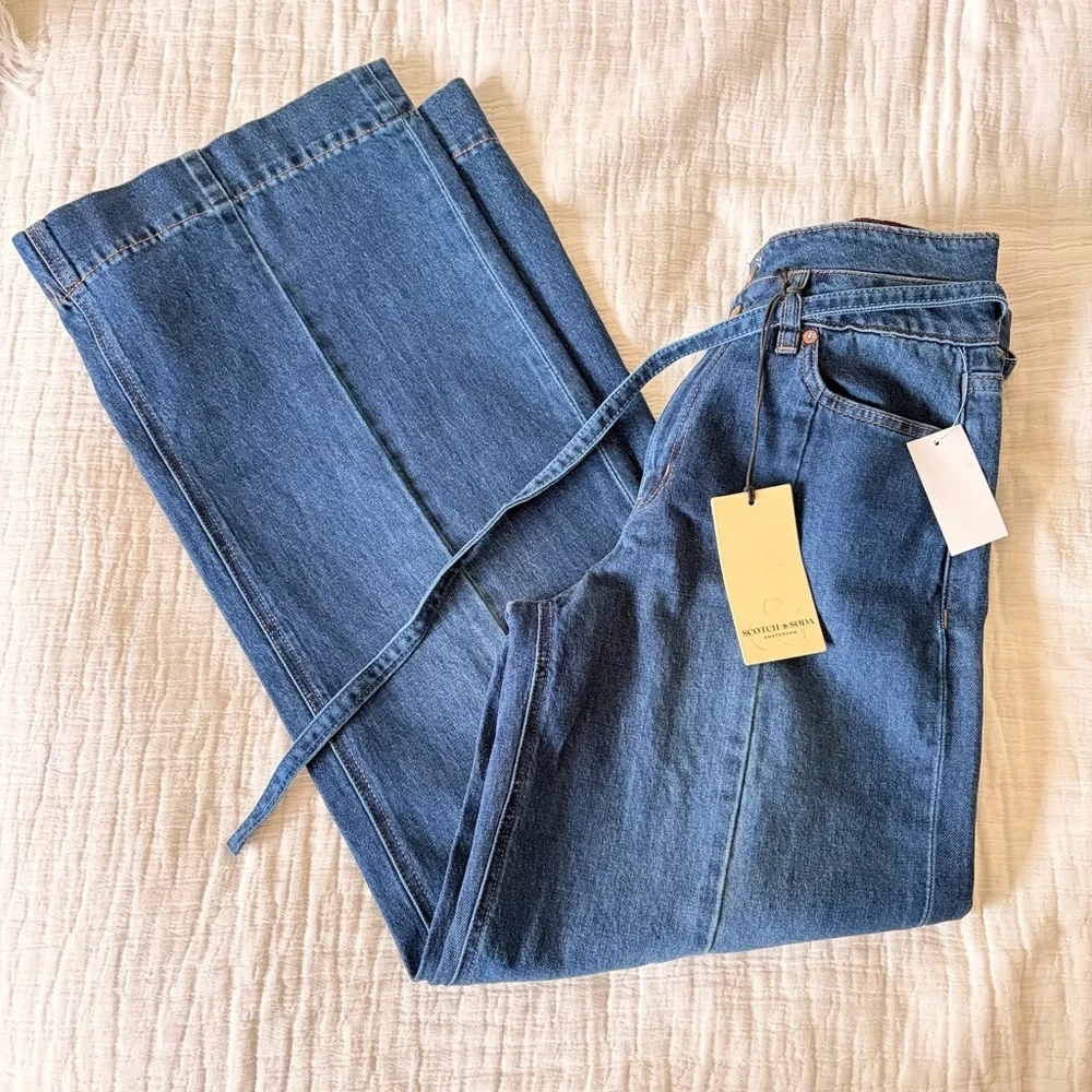 NEW SCOTCH & SODA High waisted Wide Leg COTTON Dark Blue Jeans 31” size 4,12 - Picture 9 of 16